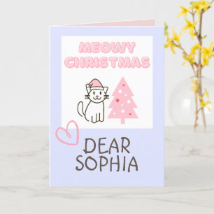 Cartão Gato Fofo de Chapéu de Papai Noel & Árvore Meowy N