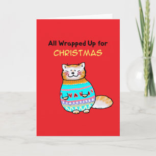 Cartão Gato Fofo em Suéter de Natal