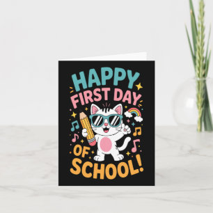 Cartão Gato Fofo Feliz Primeiro Dia De Aula Volta às Aula