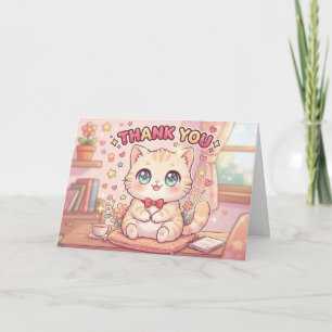 Cartão Gato Fofo Kawaii Anime Chibi Obrigado