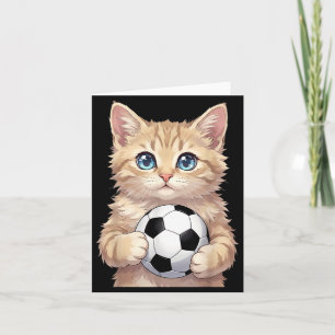 Cartão Gato Fofo Segurando Bola de Futebol Adorável Kawai