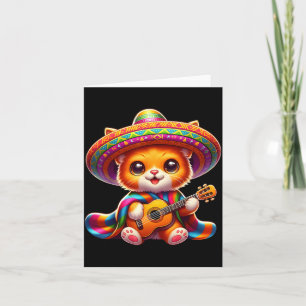 Cartão Gato Fofo Sombrero Guitarra Cinco de Maio Mexicano