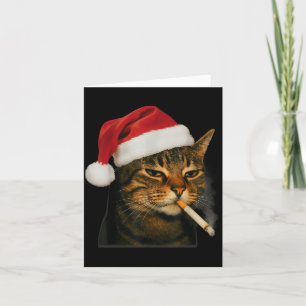 Cartão Gato Fumando Cigarro Natal Chapéu de Papai Noel Ga