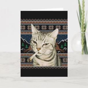 Cartão Gato Fumante Engraçado Meme Natal Suéter Feio Gato