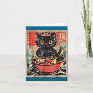 Cartão Gato Gamer Vintage Divertido Ramen Retro Gato Japo