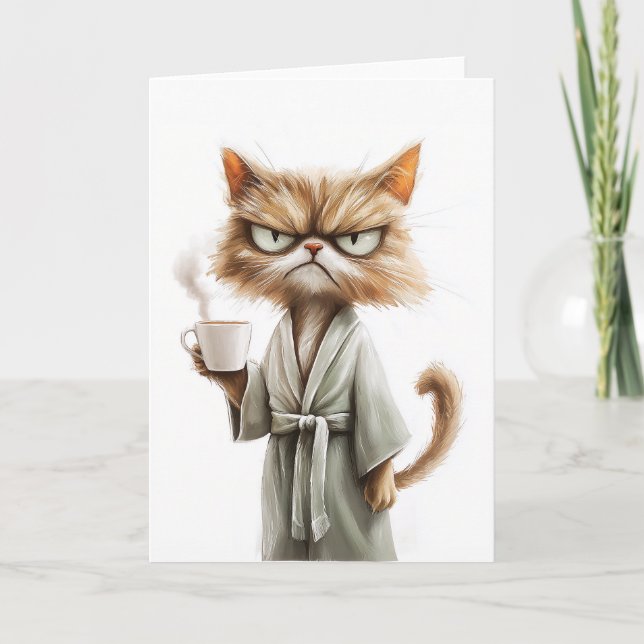 Cartão Gato Grumpy Precisa De Café (Frente)