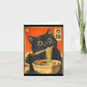Cartão Gato Japonês de Ramen de Anime Retrô Engraçado Grá