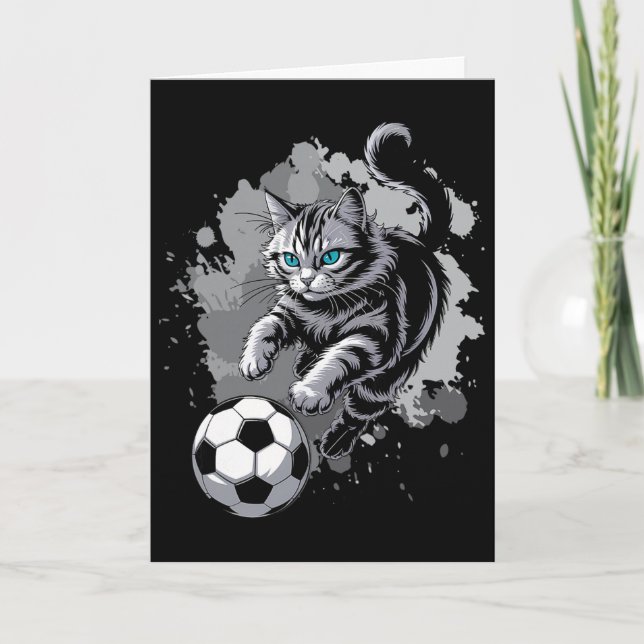 Cartão Gato Jogando Futebol  (Frente)