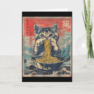 Cartão Gato Kawaii Comendo Macarrão Ramen Presente Divert