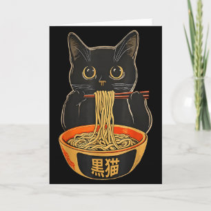 Cartão Gato Kawaii Comendo Macarrão Ramen Presente Divert