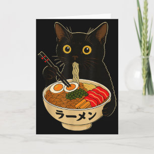 Cartão Gato Kawaii Comendo Macarrão Ramen Presente Divert