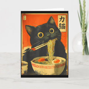 Cartão Gato Kawaii Comendo Macarrão Ramen Presente Divert
