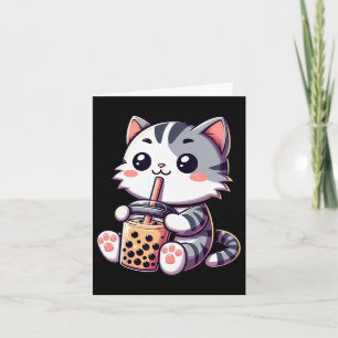 Cartão Gato Kawaii Fofinho Boba Bolha Chá de Leite Anime