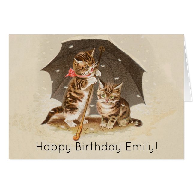 Cartão Gato Kitten gatinho antigo vintage bonito (Frente Horizontal)