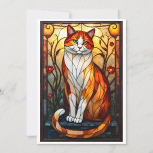 Cartão Gato Laranja Bonito Estilo Vidro Colorido
