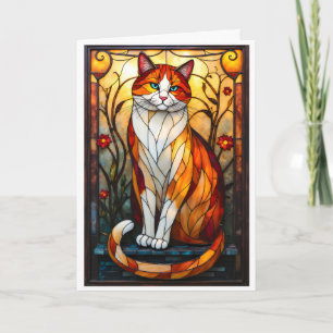 Cartão Gato Laranja Bonito Estilo Vidro Colorido 