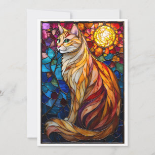 Cartão Gato Laranja e Branco Fofo Estilo Vitral
