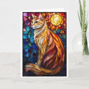 Cartão Gato Laranja e Branco Fofo Estilo Vitral