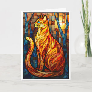 Cartão Gato Laranja Estilo Vidro Colorido