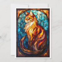 Gato Laranja Fofo em Estilo de Vidro Colorido Flat