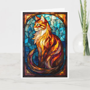 Cartão Gato Laranja Fofo Estilo Vitral