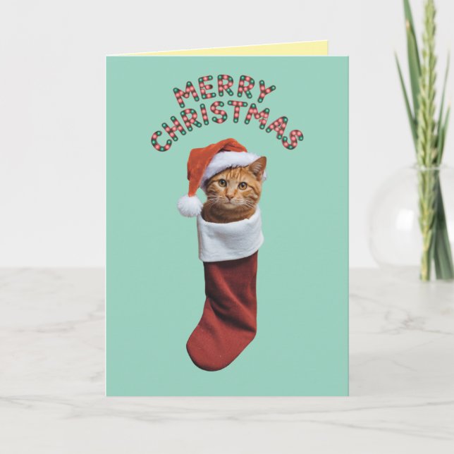 Cartão Gato Laranja Fofo Natal Férias (Frente)