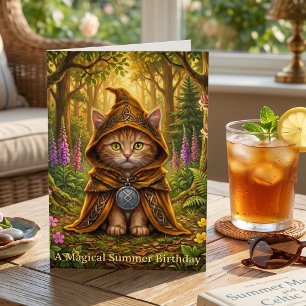 Cartão Gato Laranja Tabby Cottagecore Aniversário de Verã