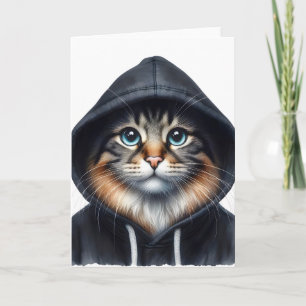 Cartão Gato legal com Vazio de Hoodie Preto Saudação