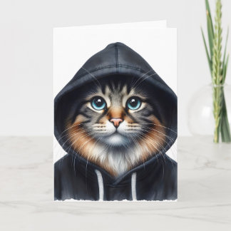 Cartão Gato legal com Vazio de Hoodie Preto Saudação