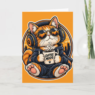Cartão Gato legal de streetwear bebendo café