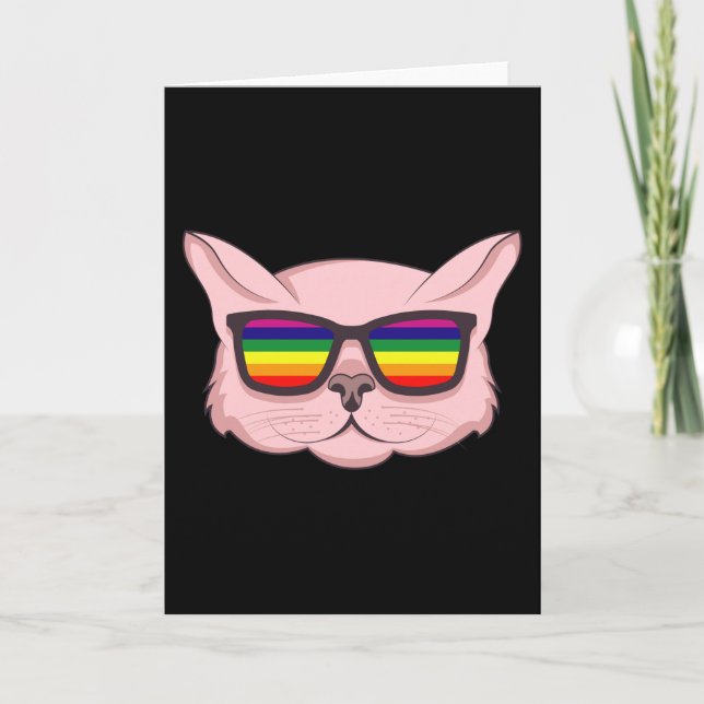Cartão Gato LGBT com óculos Sunitas Orgulho LGBT Mês LGBT (Frente)