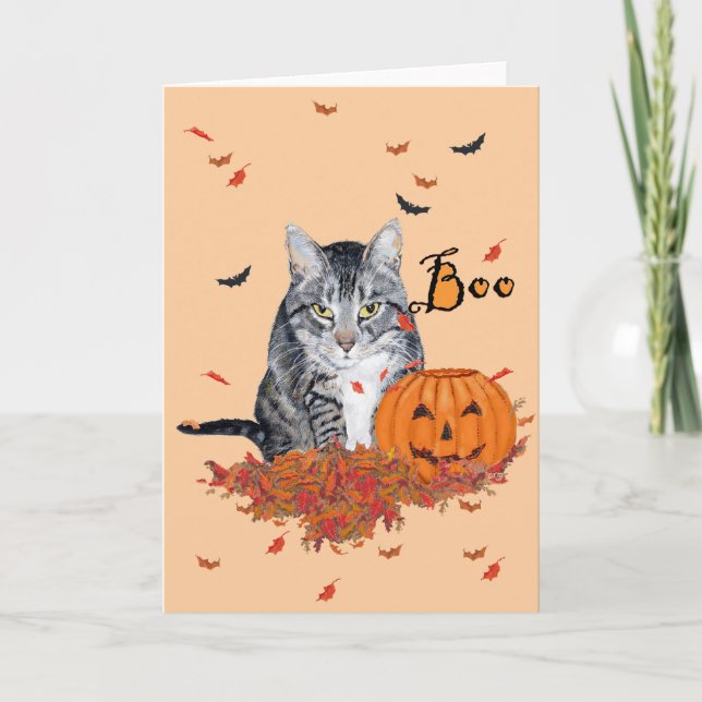 Cartão Gato Listrado de Halloween (Frente)