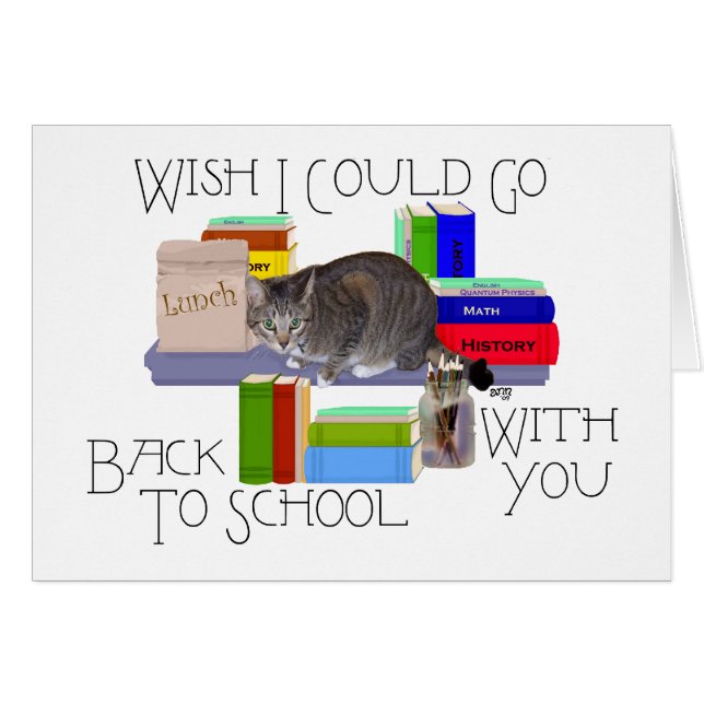 Cartão Gato Listrado de Volta à Escola (Frente Horizontal)