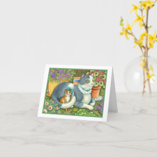 CARTÃO GATO-MÃE E COZINHA, FLORES, ARCOS E LAÇA