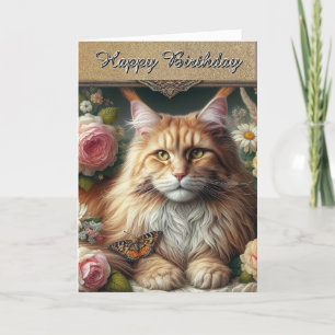 Cartão Gato Maine Coon Vintage Elegante