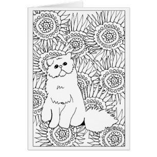 Cartão Gato mal-humorado da coloração adulta geométric