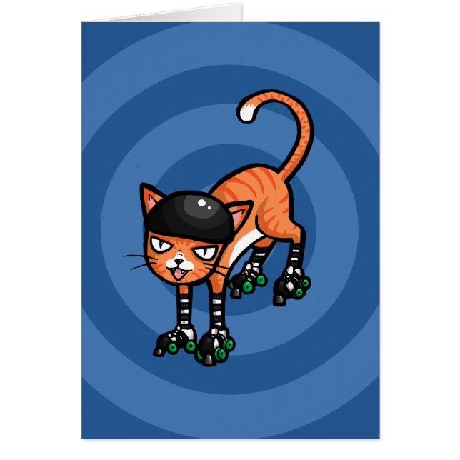 Cartão Gato malhado alaranjado em rollerskates (Frente)
