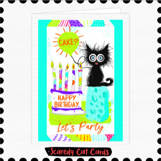 Cartão Gato Medroso "Bolo & Velas" Aniversário