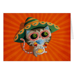 Cartão Gato mexicano com Sombrero