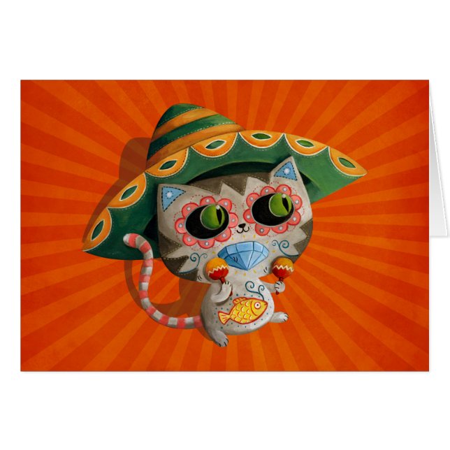 Cartão Gato mexicano com Sombrero (Frente Horizontal)