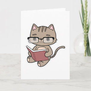 Cartão Gato na Leitura com Livro