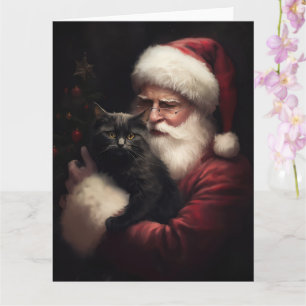 Cartão Gato Negro com Papai Noel Natal Festivo