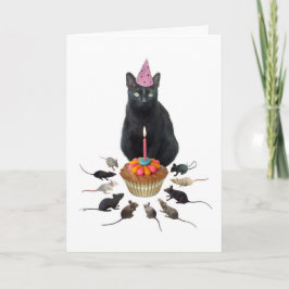 Cartão Gato Negro com Ratos Aniversário