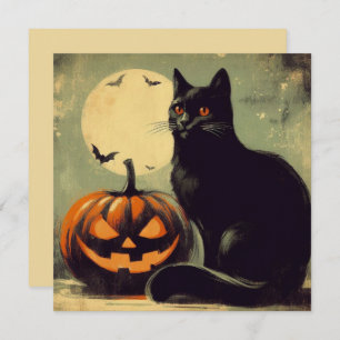 Cartão Gato Negro e Abóbora do Halloween