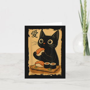 Cartão Gato Negro e Bonito, Gato Negro, Comendo Sushi Eng