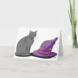 Cartão Gato Negro e Chapéu de Bruxa