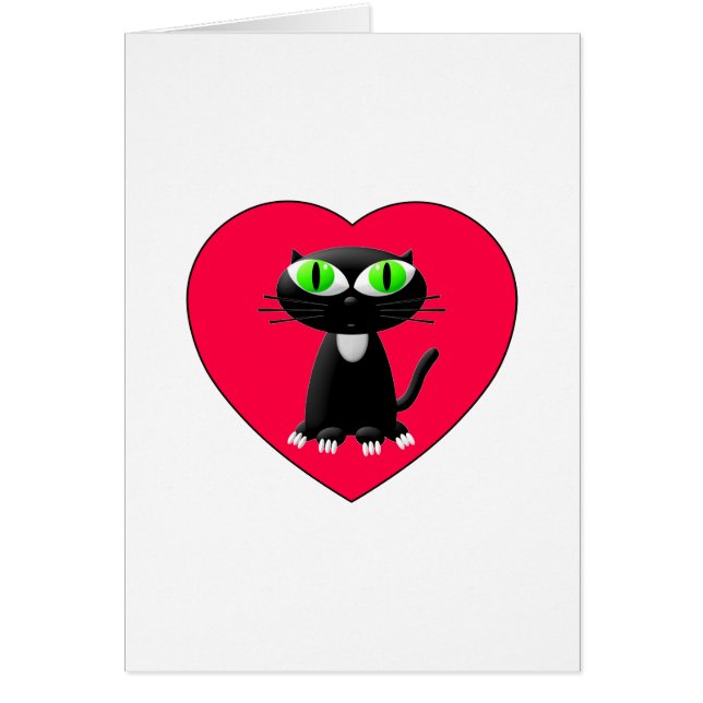 Cartão Gato Negro Em Coração Vermelho (Frente)