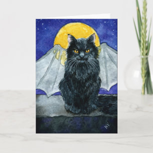 Cartão Gato Negro Gato Giro Gato Gálico Halloween em qua