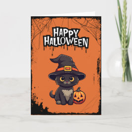 Cartão Gato Negro Muito Assustador Com Pumpkin Jack O Lan