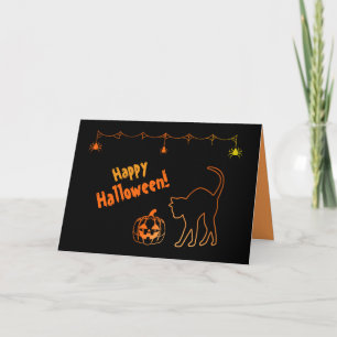 Cartão Gato Negro Silhouette e Jack o'lanterns Halloween